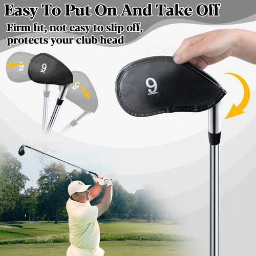 RAINFLOW 12 Pcs Golf Iron Covers Set - Synthetic Leather Head black - Picture 9 of 9