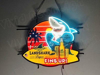 32''x24'' Landshark Surfboard Fins Up Beer Vivid LED Neon Sign Light Lamp Dimmer