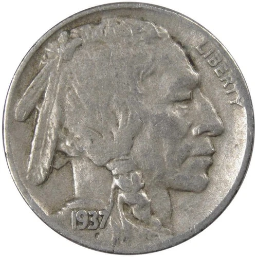1937 D Indian Head Buffalo Nickel 5 Cent Piece F Fine 5c US Coin Collectible