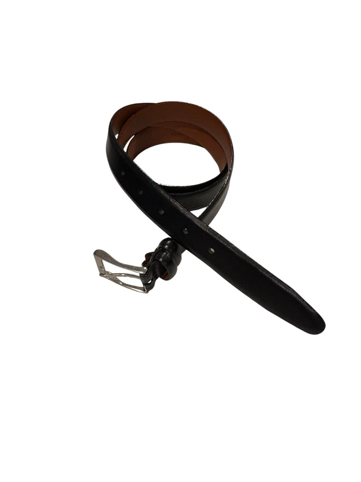 Cinturón de cuero genuino de grano completo negro talla 46 hebilla plateada para hombre Foto 3 de 4