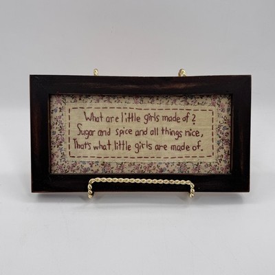 Vintage Framed Needlepoint ''What Are Little Girls Made Of'' Nursery Sampler