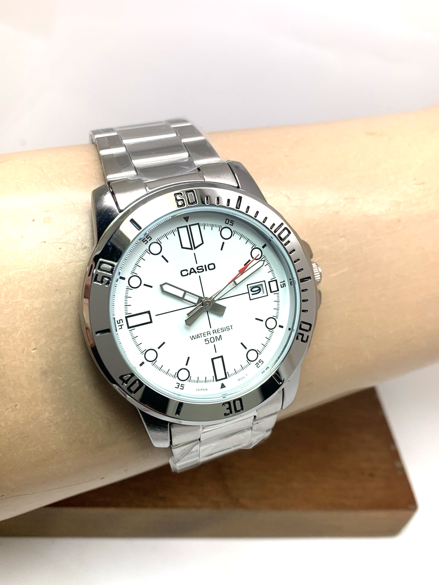 Casio Men's Watch MTP-VD01 Quartz Analog White Dial Silver