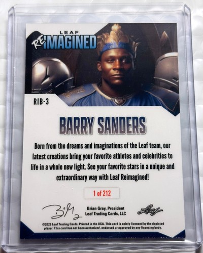 BARRY SANDERS 2023 LEAF REIMAGINED NFL FOOTBALL COLLECTION 1-OF-212 CARD #RIB-3 - Picture 2 of 2