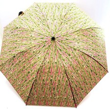 NICOLE MILLER Automatic Umbrella Pink and Gold BAMBOO Design with Slip Cover