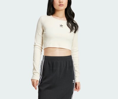 NWT Women s Adidas Essentials Ribbed Crop Long Sleeve Tee S - L MSRP $40