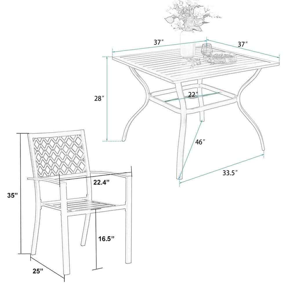 Phi Villa Patio Dining Sets Metal Outdoor W/ Elegant Stackable Chairs