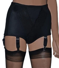 Black Panty Girdle with Suspenders. Retro Style 6 Suspender Straps, Firm Control