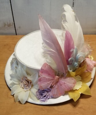 Spring Easter Hat Celebration Florals Feathers Butterflies Occasion Handmade