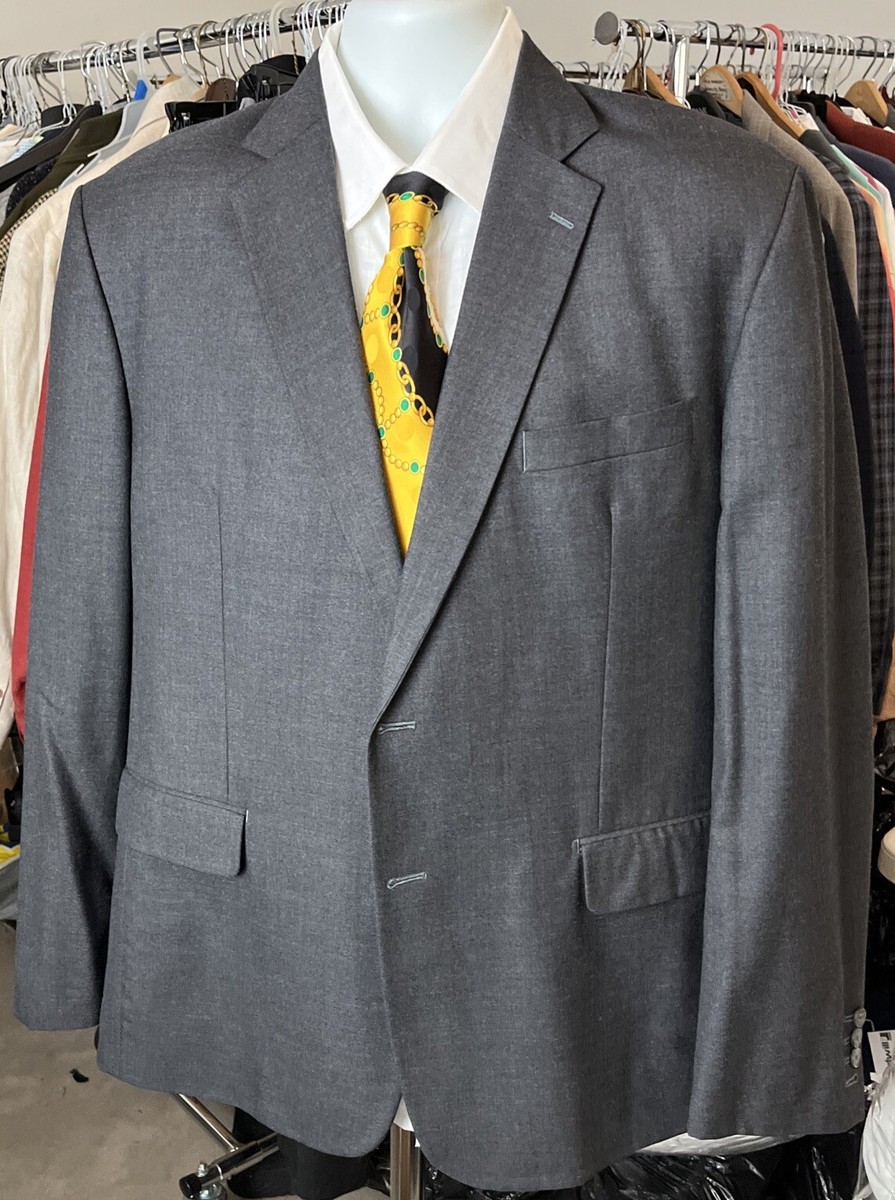 Custom 100% Wool 2 Button Blazer Sport Coat, Gray/Red Lining