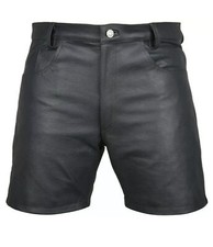 Mens Biker Shorts Real Black Or Cow Leather S...