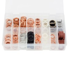 220Pcs Sump Plug Washers Assorted Box Copper Aluminium Fibre Drain Seal Kit
