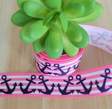1 Inch 1 YD Nautical Grosgrain Ribbon Anchor Sailing Tropical Ocean Sea Beach