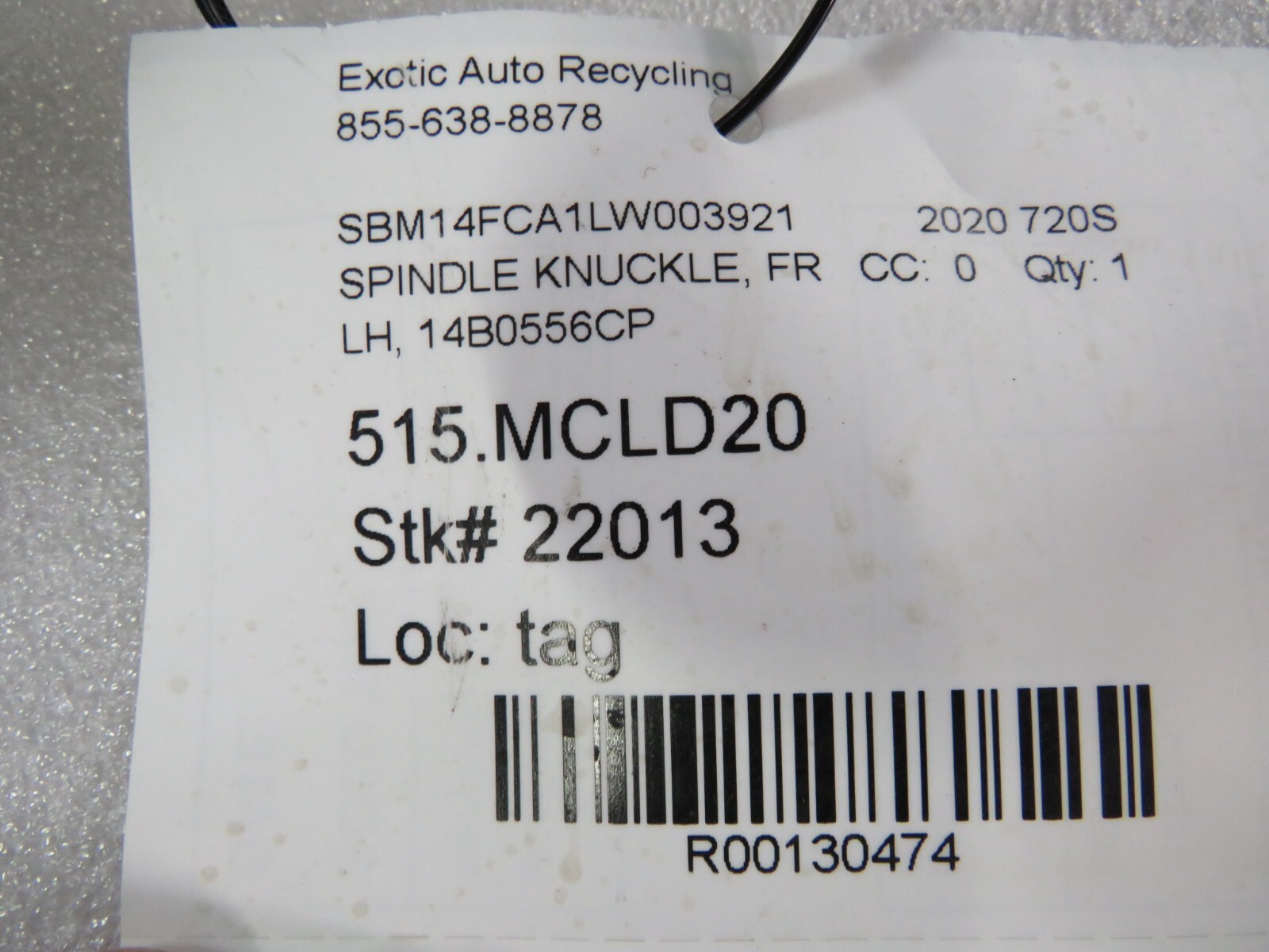 McLaren 720S, LH, Left, Front Spindle Knuckle, Used, P/N 14B0556CP