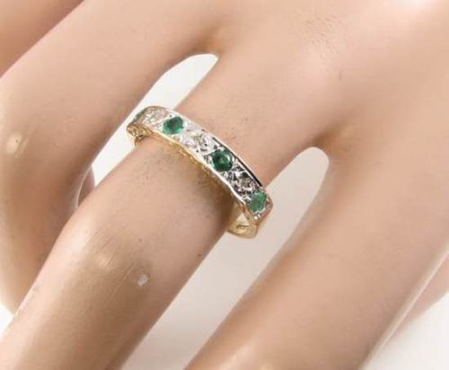 9K 9K GOLD SMARAGD DIAMANT ETERNITY BAND STAPEL ART DECO INS RING KOSTENLOSE GRÖSSENÄNDERUNG - Bild 5 von 5