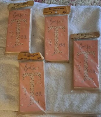 4 Packs of 12 Vtg 1950s, 60s  White And Wyckoff Come For Tea Invitations w/ Enve