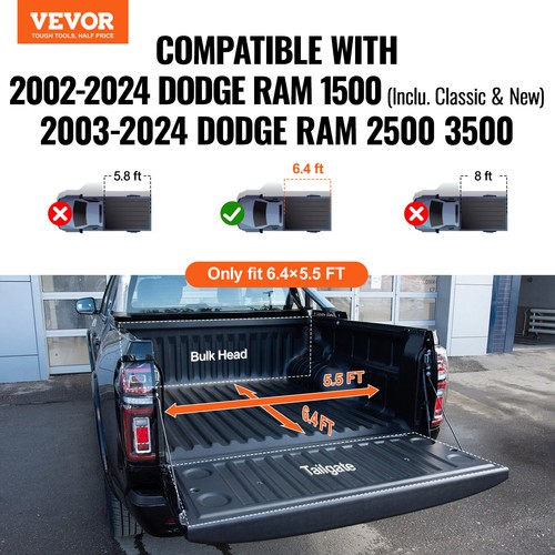 VEVOR Couvre-Benne à 4 Volets Couvre-Tonneau pour Dodge Ram 1500 2002-2024 - Foto 2 di 12