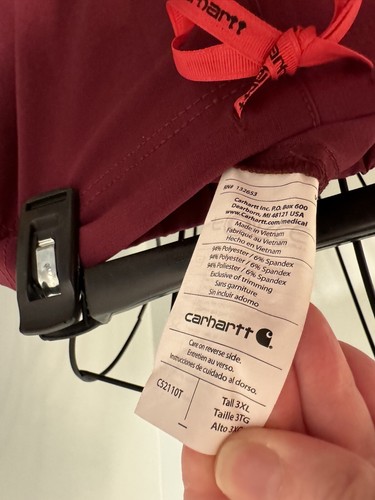 NEW CARHARTT WOMEN'S Force Boot Cut Cargo scrub bottoms pants wine 3X 3XL Tall - Picture 7 of 12