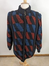 Vintage 80s Knit Sweater Parka Jacket Coat Women's Large Oversized Mock Neck