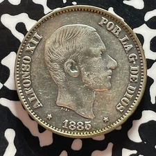 1885 Spanish Philippines 50 Centavos Lot#T4691 Silver!