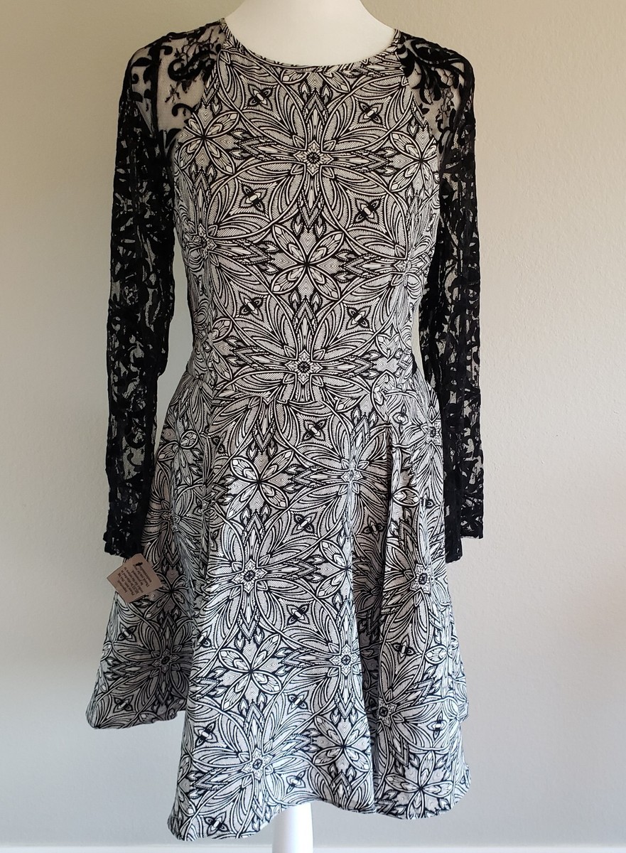 NEW Yumi Kim Black White Silk Dress Lace Detail Sleeves Lined Pleated Size M | eBay NEW Yumi Kim Black White Silk Dress Lace Detail Sleeves Lined Pleated Size M | eBay