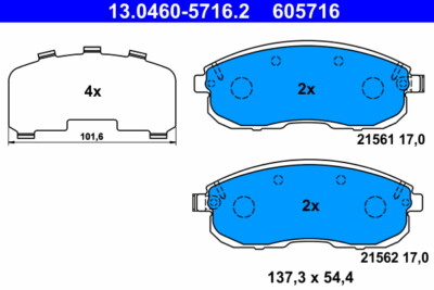ATE 13.0460-5716.2 brake pad set, disc brake for Nissan, Renault, Suzuki
