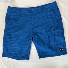 Oakley Board Shorts Swim Trunks Mens 40 Blue Button Zip Pockets