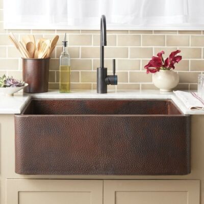 Antique Solid Copper Hammered Single Apron Farmhouse Kitchen Sinks l Vintage l