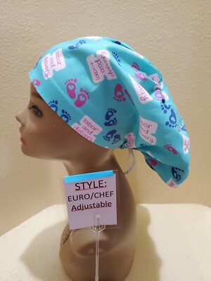 Labor & Delivery Footprints #2 L&D Women's Euro/Chef Surgical Scrub Hat/Cap