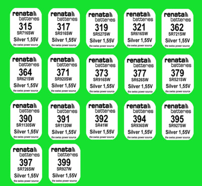 RENATA Uhren Batterie Knopfzelle aus 17 Typen z.B. 317 364 371 377 379 395 399 