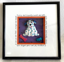 DOG Puppy FRAMED Picture Shadow Box 3-Dimensional Bone Dish BRIGHT STAR DESIGNS