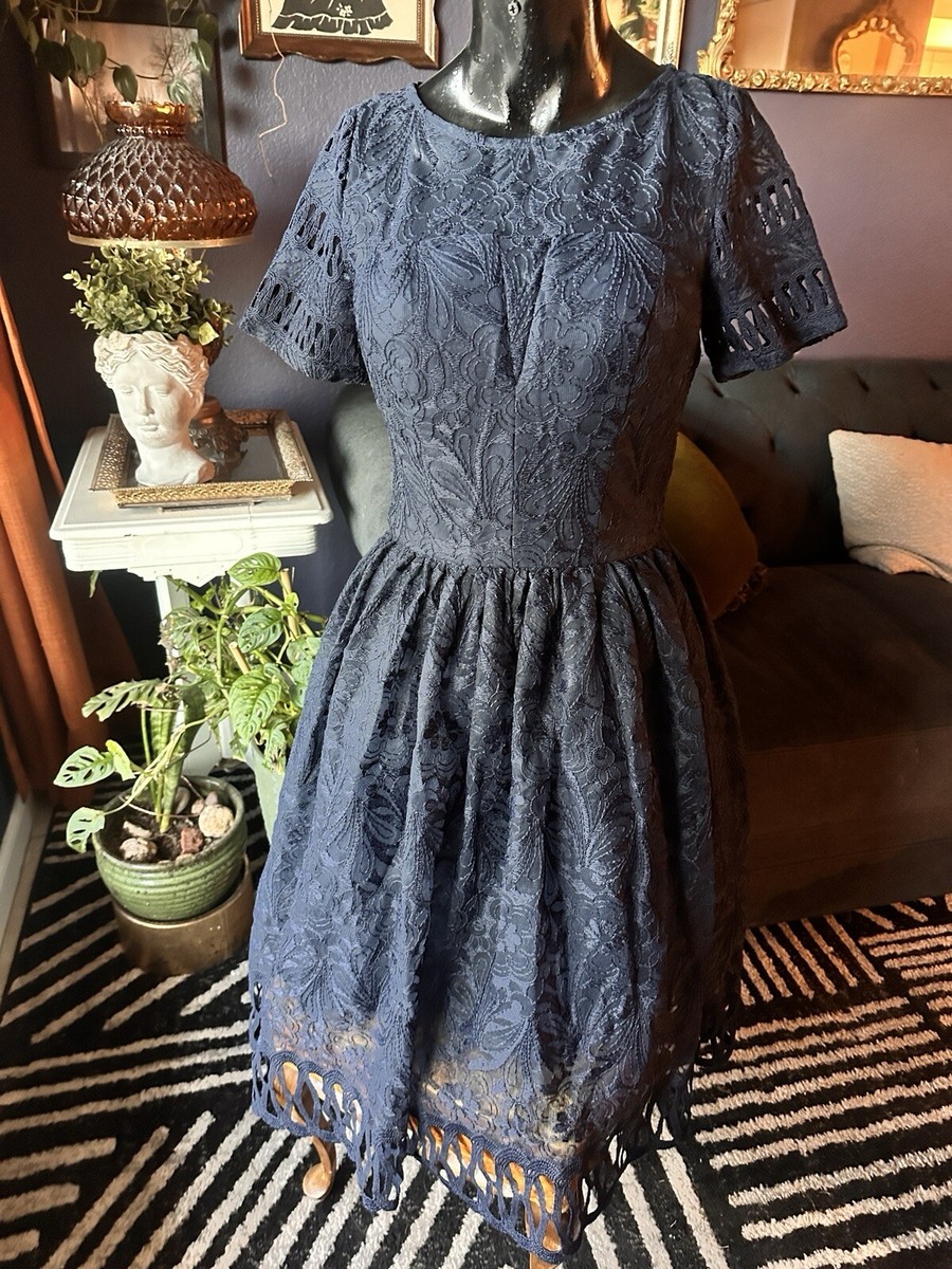 Chi Chi London Women's Navy Blue Lace Fit And Flare Tea Dress | eBay
