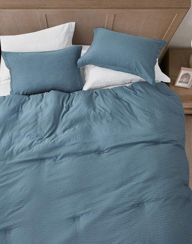 Chezmoi Collection Calvin 3-Piece Jacquard Comforter Set King Size, Blue Text... - Picture 7 of 9