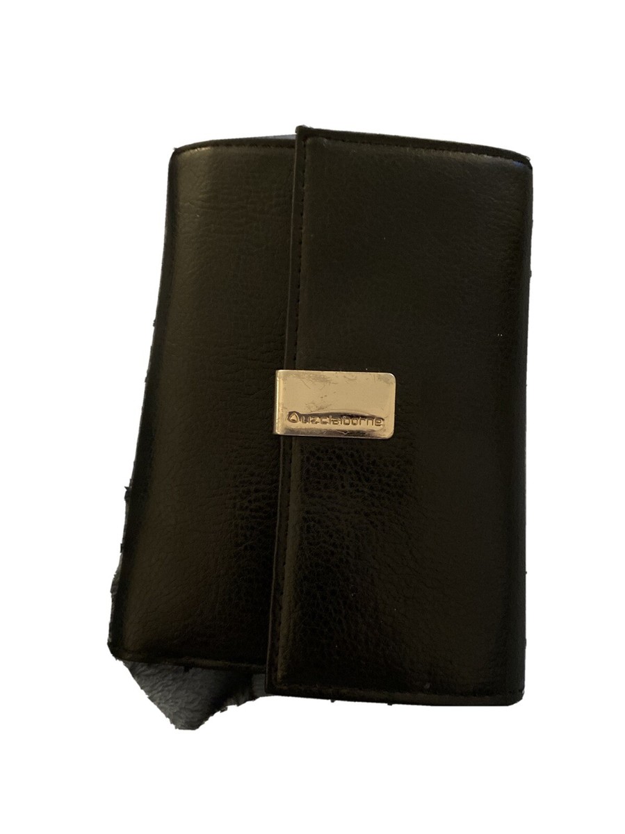 Liz Claiborne wallet Black Leather Tri Fold Snap, 14 Card