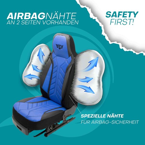 Fundas de asiento de autocaravana piloto adecuadas para Tomahawk 16V (negro-azul) - Imagen 9 de 12