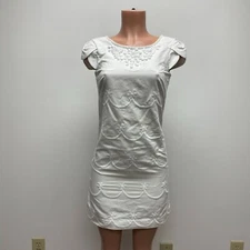 Lilly Pulitzer Womens White Embellished Pearce Beads Embroidered Mini Dress 0