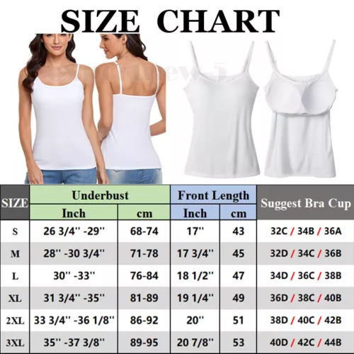 Damen Tank Top verstellbarer Riemen Unterhemd mit eingebautem gepolstertem BH Weste Cami USA - Bild 17 von 30