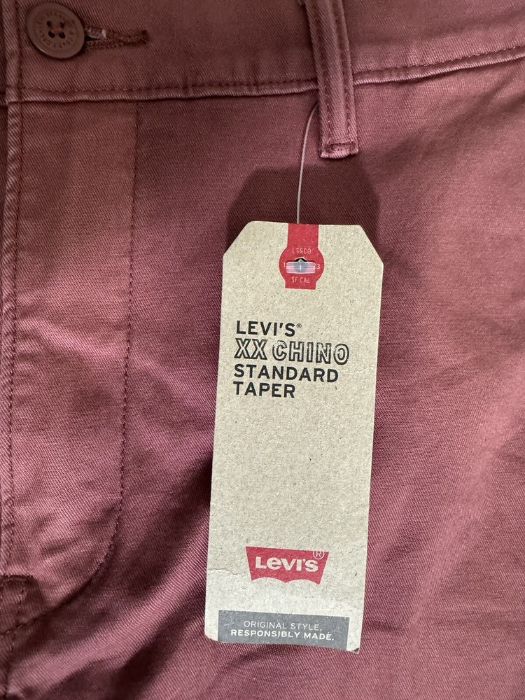 Levis XX Chino Pants Stretch Burgundy 34x32 Standard Taper Fit