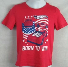 Hot Wheels Boys T-Shirt Born to Win Red Jumping Beans American Flag Patriotic 