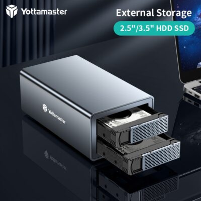 Yottamaster 2 Bay Hard Drive Enclosure Type B For 2.5'' 3.5'' SATA HDD SSDs 32GB