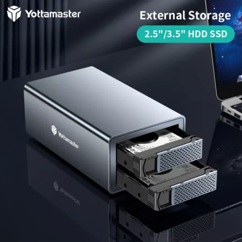 Dual 2 Bay USB 3.0 Type B Hard Drive Enclosure For 2.5" 3.5" SATA HDD SSD 32 GB - Picture 1 of 10