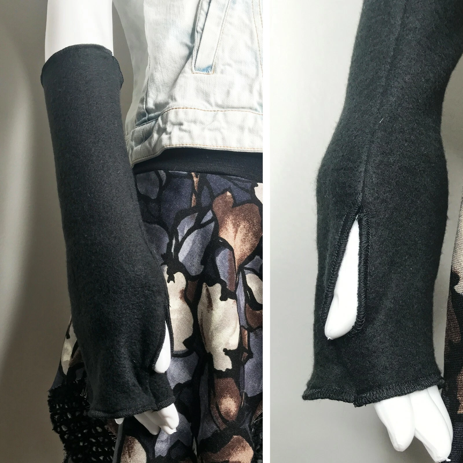 Black Fleece Gloves Winter Hand Warmers Fingerless Mens Wrist Tattoo Covers Soft
