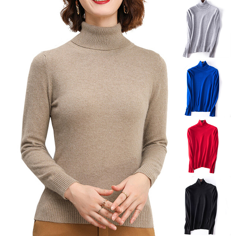 Sweater Turtleneck Pullover Women Full Sleeve Cashmere Winter Long Office Lady-image