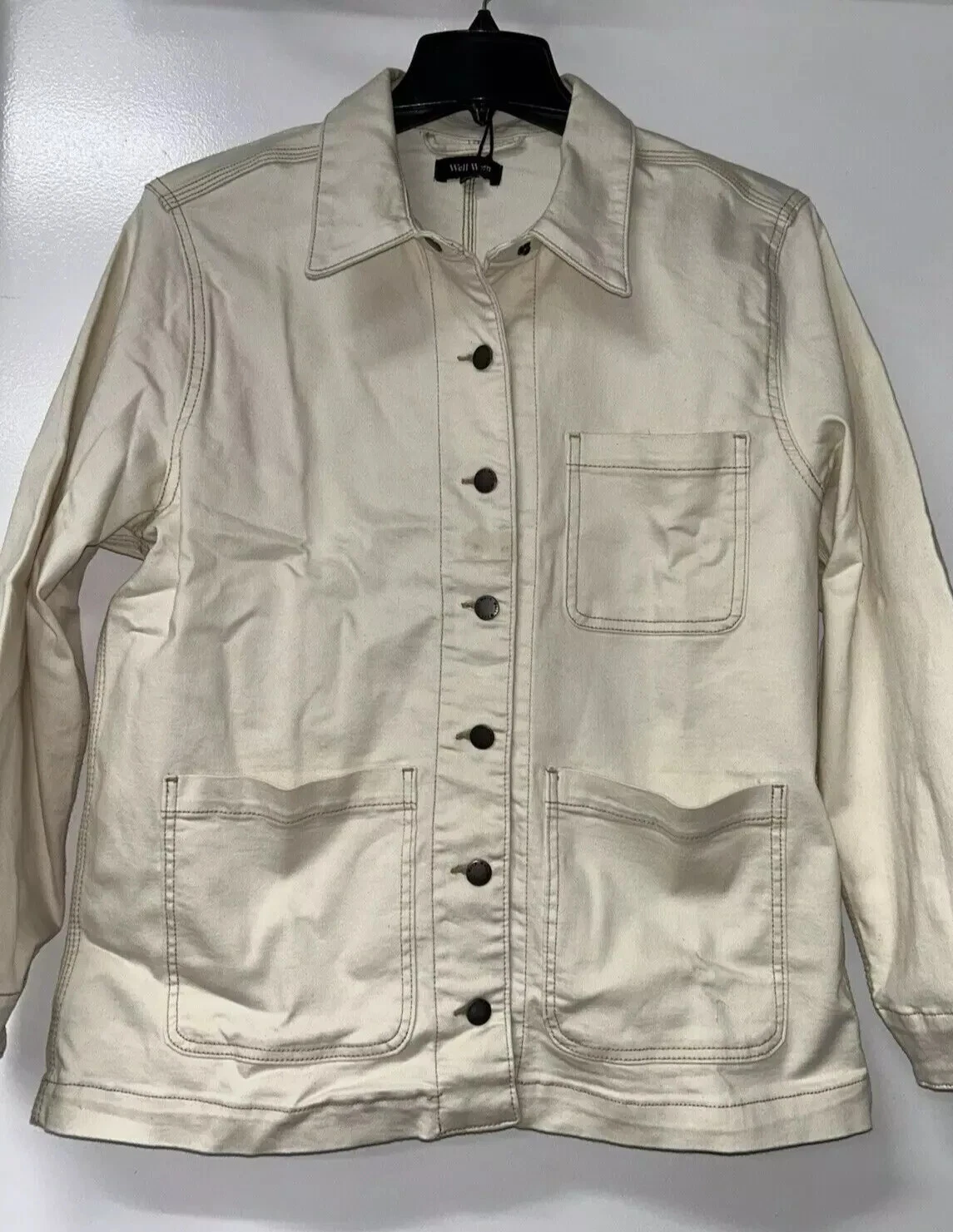 OFF WHITE Giacca da fienile in denim da donna ben indossata bianco sporco taglia XL