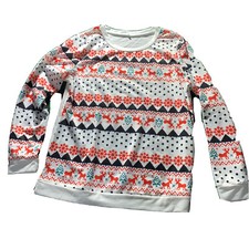 Ugly Christmas Sweatshirt LG Reindeer Crew Pullover Deer Snow Tree Geometric