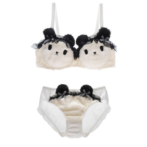 Women Furry Underwire Bra and Panty Set Anime Cute Maid Bear Underwear Lingerie - Picture 14 of 14