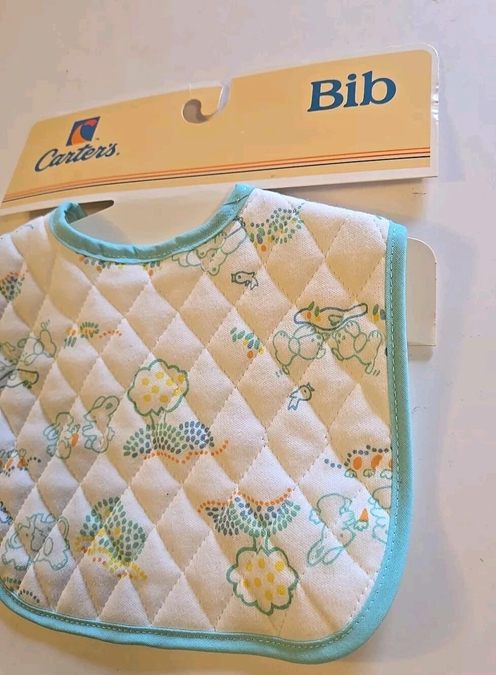 VGN Baby Carter's Blanco/Azul Babero Cachorros, Conejitos, Elefante, Acolchado 8" Foto 3 de 4