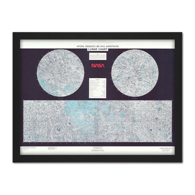 Space NASA 1979 Lunar Chart Moon Map Data Diagram Framed Wall Art Print 18X24 In