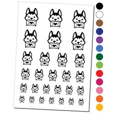 Chibi Husky Dog Holding Mail Envelope Temporary Tattoo Water Resistant Set