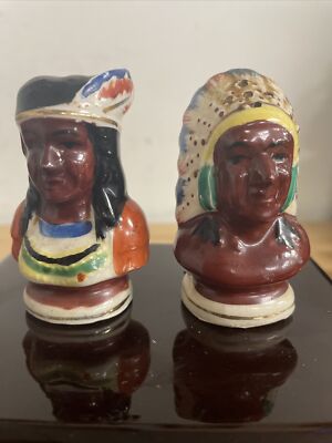 Vintage Indian Chief & Indian Maiden Salt & Pepper Shaker Made In