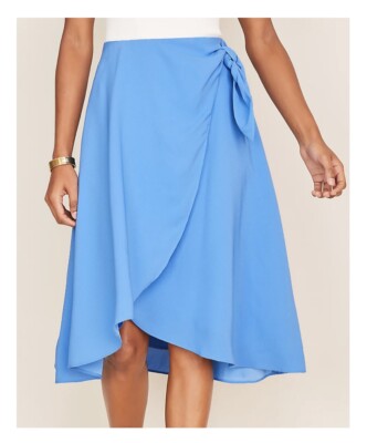 Ann Taylor Blue Petite Tie Waist Tiered Wrap Skirt Sz 10 Petite